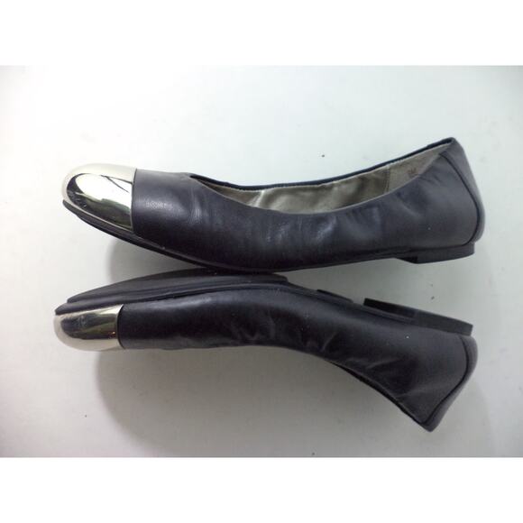 KATE PRESTON US 7.5M BLACK SOFT SMOOTH LEATHER BALLET FLATS SHOE SILVER TOE CAPS - Picture 6 of 7